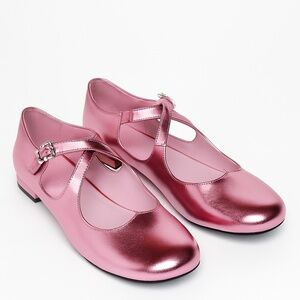 Dolls Kill Sugar Thrillz Halcyon Gaze Pink Metallic Mary Janes Flats Ballet Sz 9